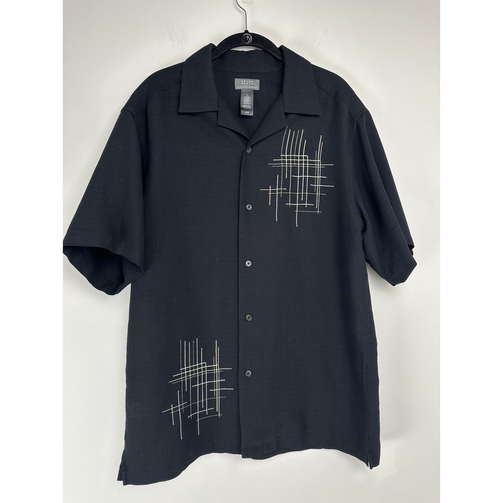 Crazy Horse Men's Button Up Shirt Size Medium Black Retro Embroidered Rockabilly
